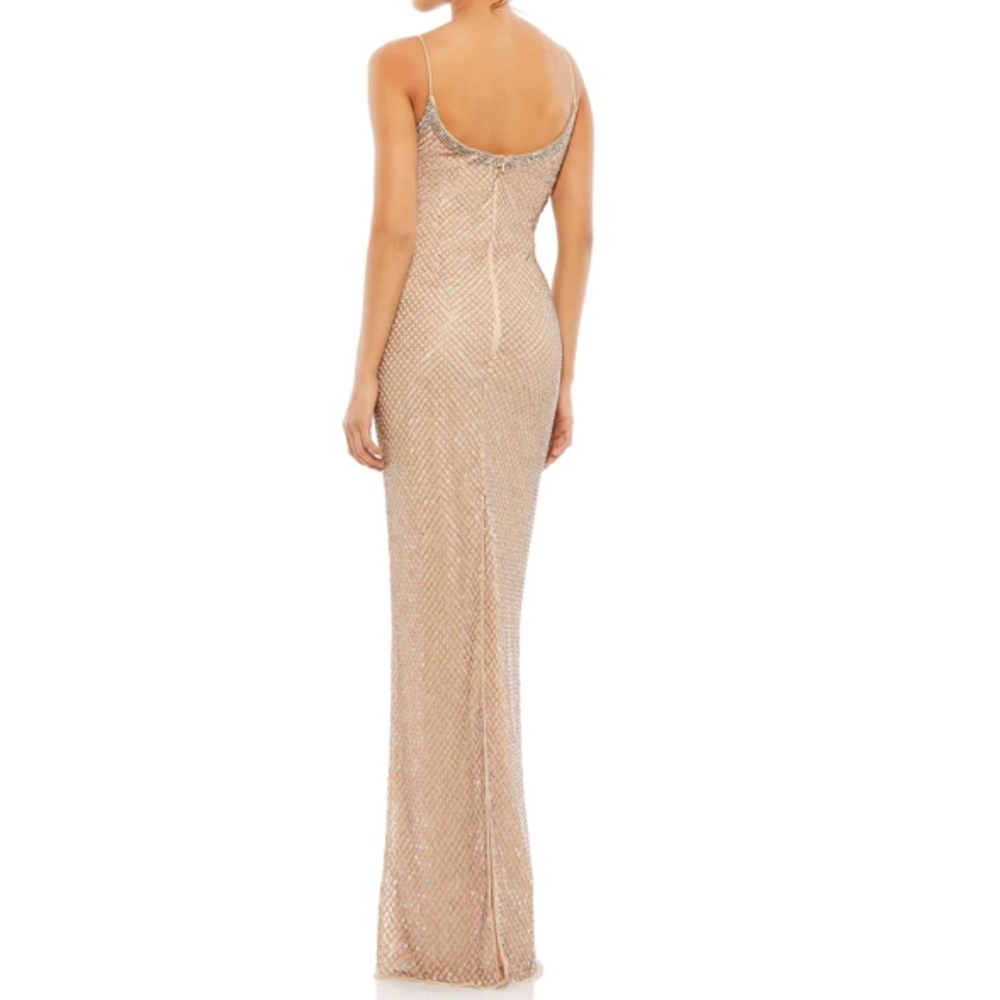 Mac Duggal Nude Beaded Slip Dress with Silver Trim - Picture 2 of 4
